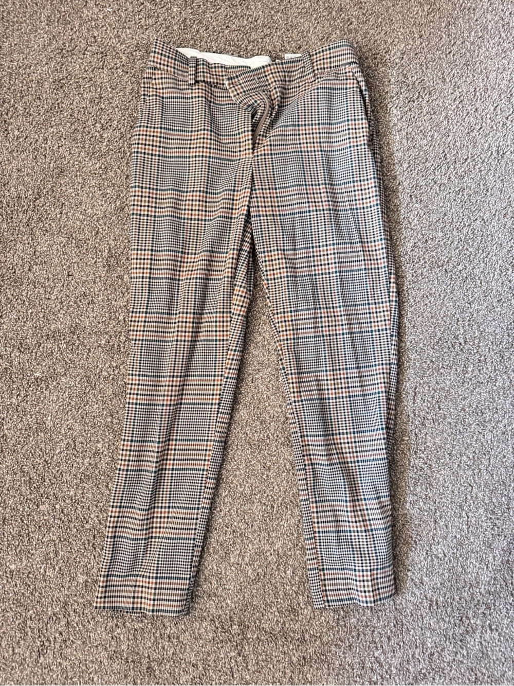 Plaid Slim Trousers in Green, White & Tan